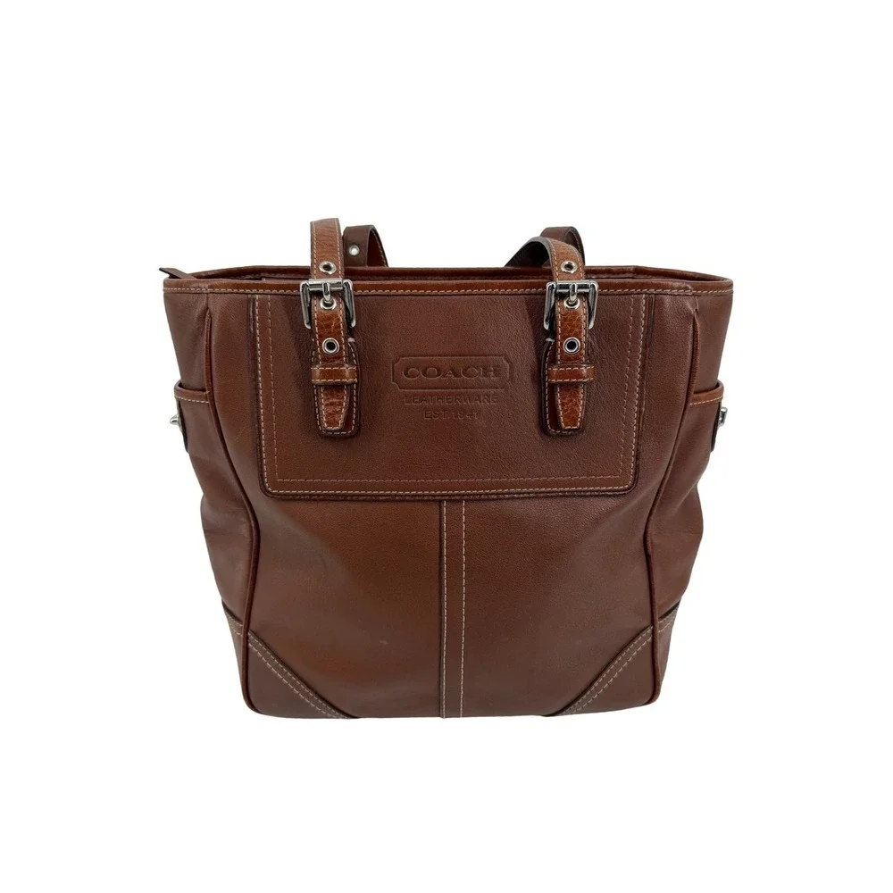 Coach Brown Leather Tote Bag F11396 Vintage Shoulder Bag Purse Silver Hardware - Picture 5 of 15